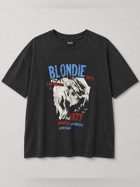 Blondie 1977 Oversized Graphic‎ Band Tee Washed Black Relaxed Fit XS